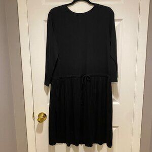 J. Jill Black Long Sleeve Round Neck Drawstring Waist Sheath Dress Size M